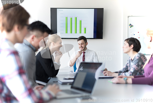 Image of young business people group on meeting at office