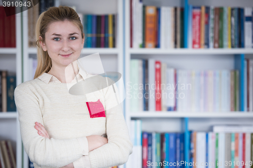 Image of portrait of female student in library