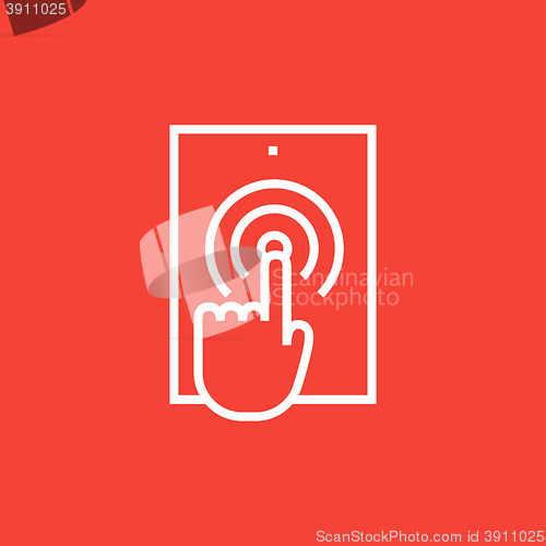 Image of Finger touching digital tablet line icon.