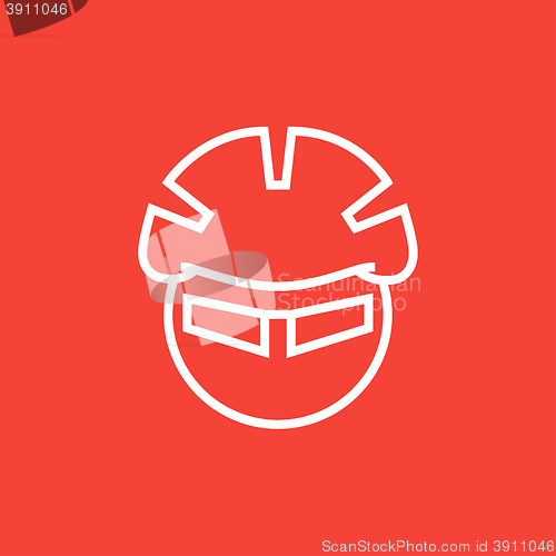 Image of Man in bicycle helmet and glasses line icon.