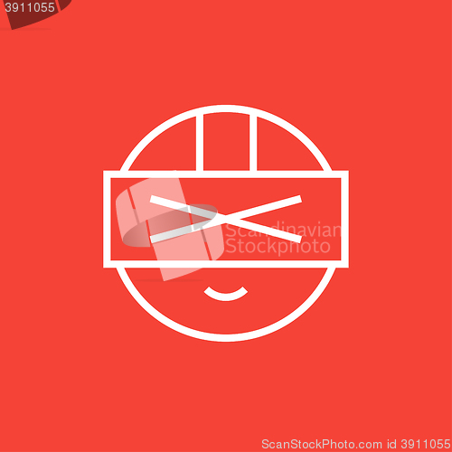 Image of Man wearing virtual reality headset line icon.