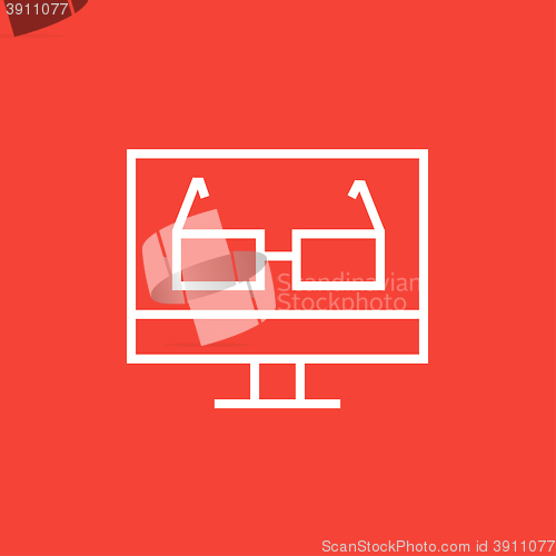 Image of Glasses on computer monitor line icon.