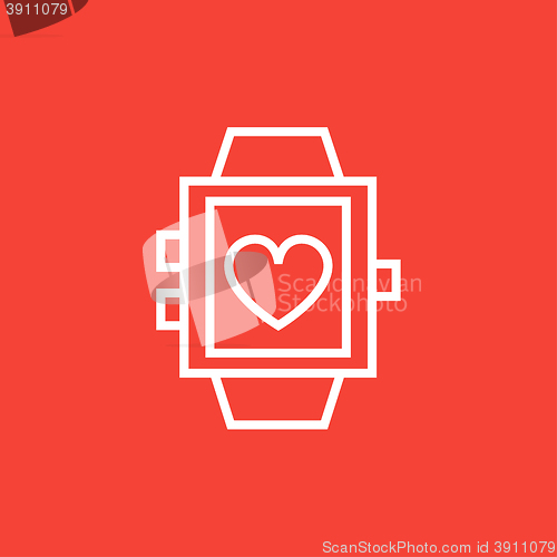 Image of Smartwatch with heart sign line icon.