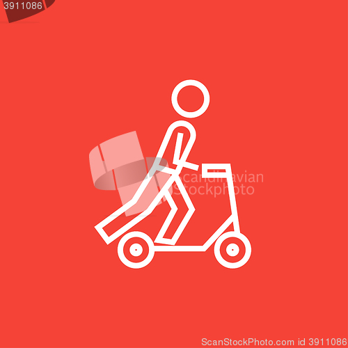 Image of Man riding kick scooter line icon.