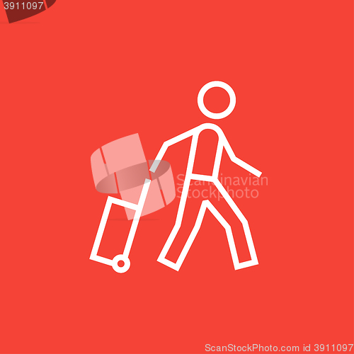 Image of Man with suitcase line icon.