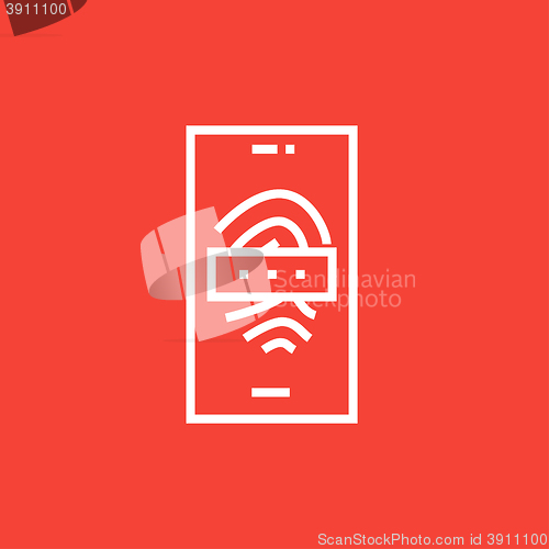 Image of Mobile phone scanning fingerprint line icon.