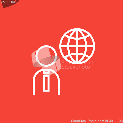 Image of Man with globe line icon.