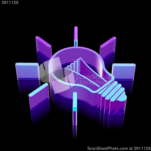 Image of 3d neon glowing Light Bulb icon made of glass, vector illustration.