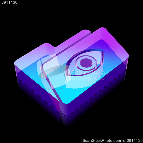 Image of 3d neon glowing Folder With Eye icon made of glass, vector illustration.