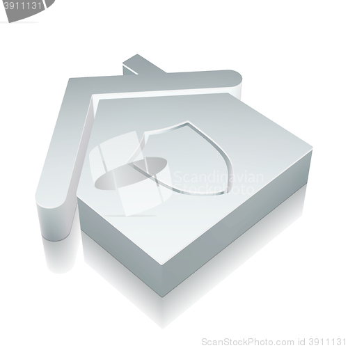 Image of 3d metallic Home icon with reflection, vector illustration.