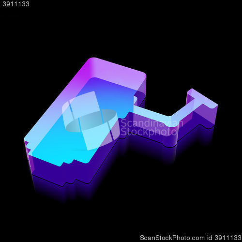 Image of 3d neon glowing Cctv Camera icon made of glass, vector illustration.