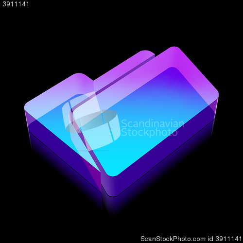 Image of 3d neon glowing Folder icon made of glass, vector illustration.