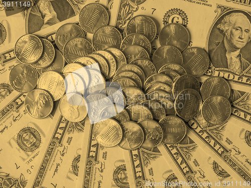 Image of Dollar coins and notes - vintage