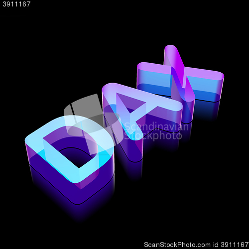 Image of 3d neon glowing character DAX made of glass, vector illustration.