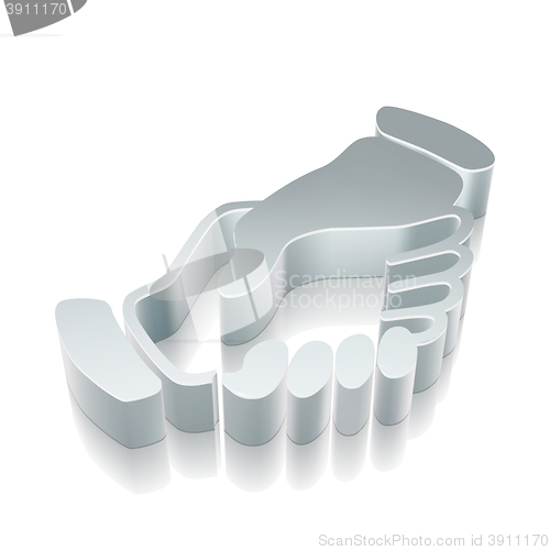 Image of 3d metallic Handshake icon with reflection, vector illustration.