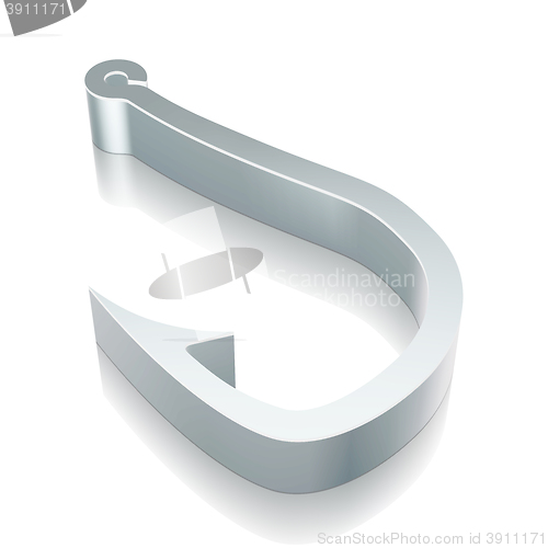 Image of 3d metallic Fishing Hook icon with reflection, vector illustration.
