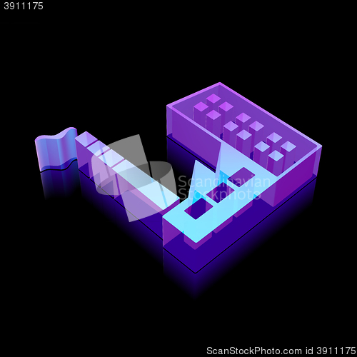 Image of 3d neon glowing Industry Building icon made of glass, vector illustration.