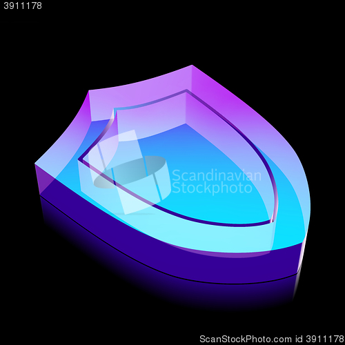 Image of 3d neon glowing Shield icon made of glass, vector illustration.