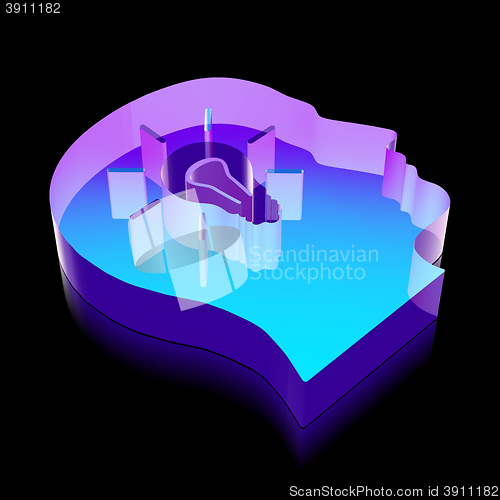 Image of 3d neon glowing Head With Light Bulb icon made of glass, vector illustration.