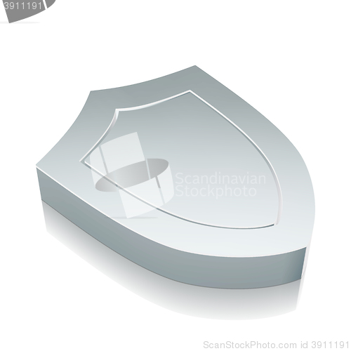 Image of 3d metallic Shield icon with reflection, vector illustration.