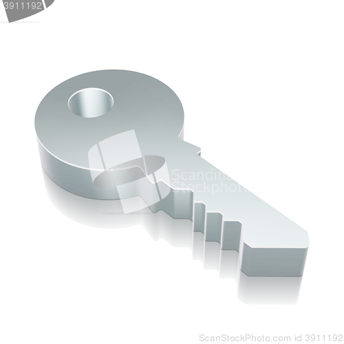 Image of 3d metallic Key icon with reflection, vector illustration.