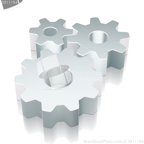 Image of 3d metallic Gears icon with reflection, vector illustration.