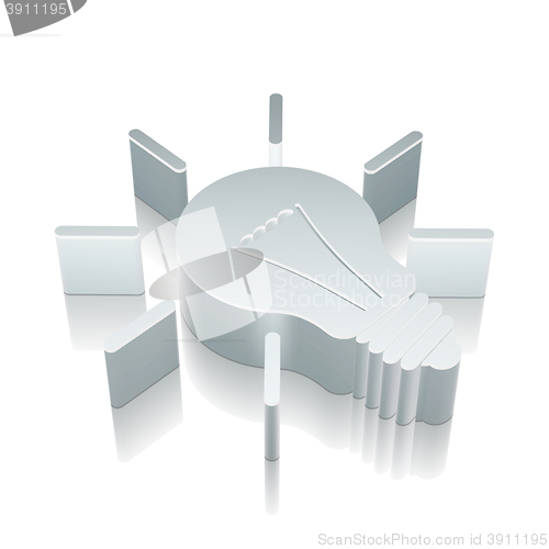 Image of 3d metallic Light Bulb icon with reflection, vector illustration.