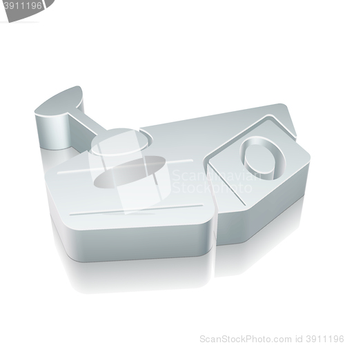 Image of 3d metallic Cctv Camera icon with reflection, vector illustration.