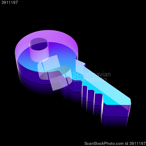 Image of 3d neon glowing Key icon made of glass, vector illustration.