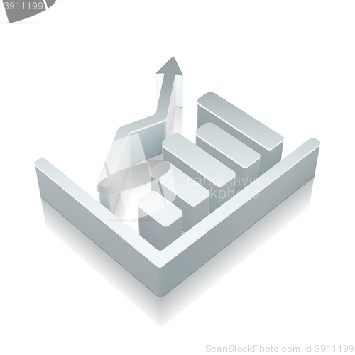 Image of 3d metallic Growth Graph icon with reflection, vector illustration.