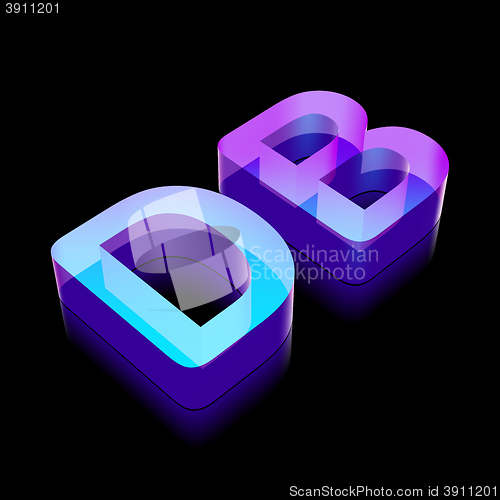 Image of 3d neon glowing character DB made of glass, vector illustration.