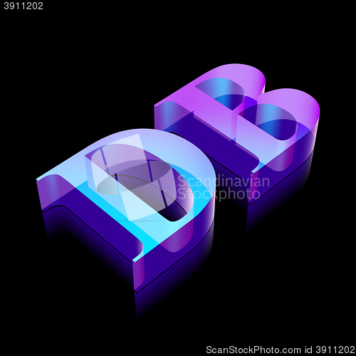 Image of 3d neon glowing character DB made of glass, vector illustration.