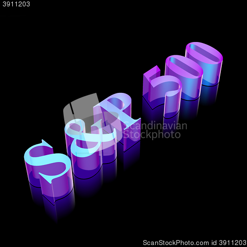 Image of 3d neon glowing character S&amp;P 500 made of glass, vector illustration.