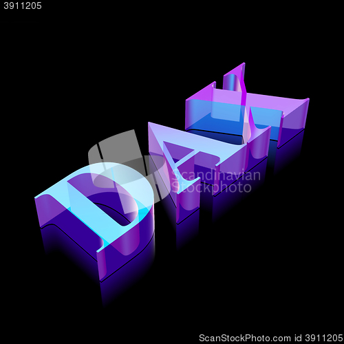 Image of 3d neon glowing character DAX made of glass, vector illustration.