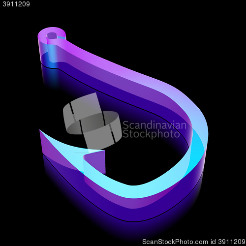 Image of 3d neon glowing Fishing Hook icon made of glass, vector illustration.