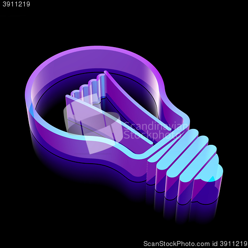 Image of 3d neon glowing Light Bulb icon made of glass, vector illustration.