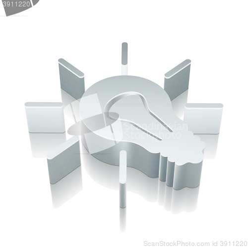 Image of 3d metallic Light Bulb icon with reflection, vector illustration.