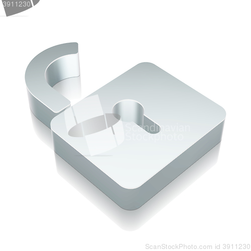 Image of 3d metallic Opened Padlock icon with reflection, vector illustration.