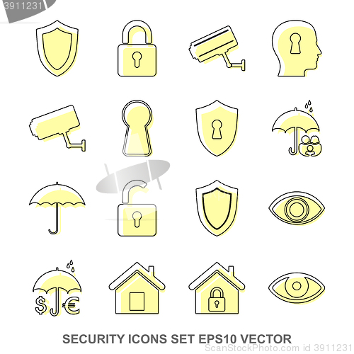 Image of Set of protection Yellow icons. EPS 10, vector illustration.