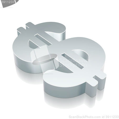 Image of 3d metallic Dollar icon with reflection, vector illustration.