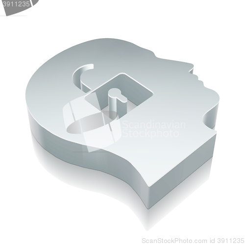 Image of 3d metallic Head With Padlock icon with reflection, vector illustration.