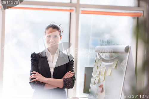 Image of portrait of young business woman at modern office