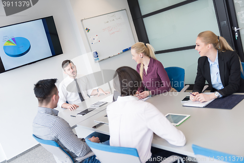 Image of young business people group on team meeting at modern office