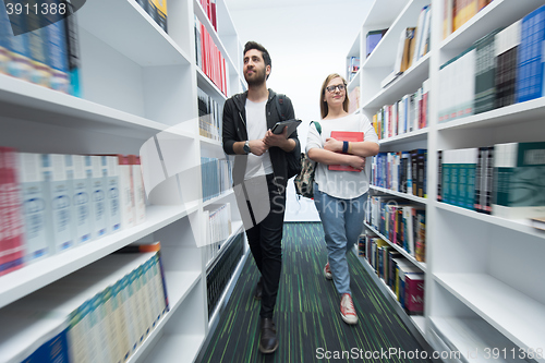 Image of students group  in school  library