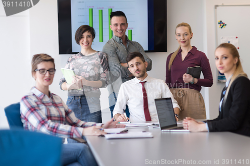 Image of portrait of business people group at modern office meeting room