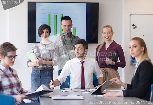 Image of portrait of business people group at modern office meeting room