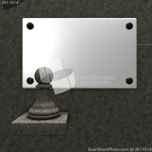 Image of stone chess pawn and blank white sign - 3d rendering