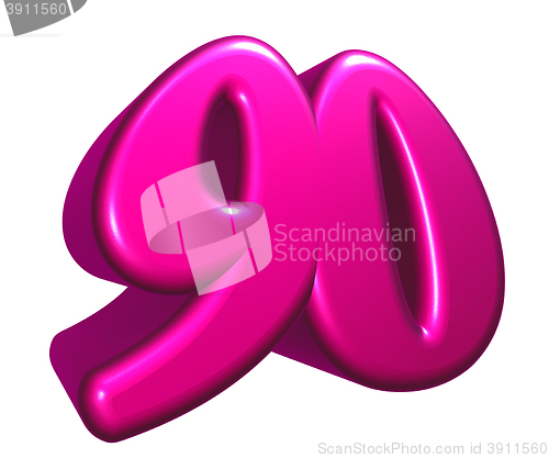 Image of cartoon number ninety on white background - 3d rendering