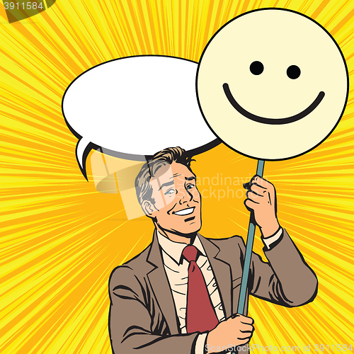 Image of Protester with a poster Emoji smiley