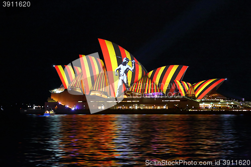 Image of Aboriginal hunter on Sydney Opera House Vivid Sydney